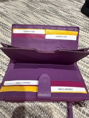 Purple Leather Wallet with Yellow & Magenta Card Slots